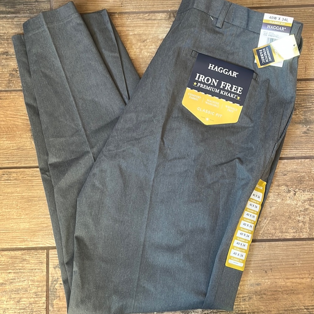 Haggar Iron Free Premium Khaki Pants in Charcoal Gray